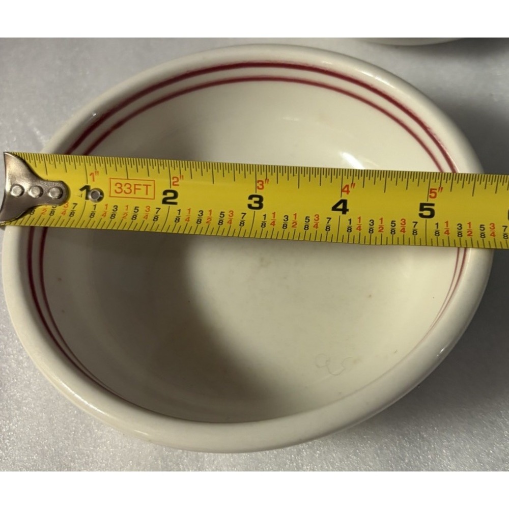 Vintage Syracuse China Restaurant Ware Bowls Red Double Stripe Set of 2 5.5" - Picture 6 of 7